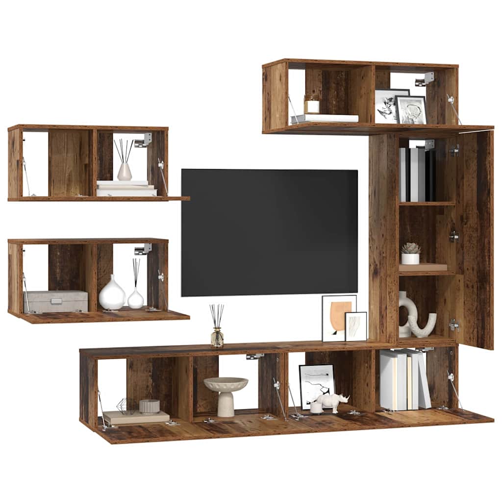 Tv-meubelset Wandgemonteerd 6 pcs Oud Hout Bewerkt hout is nu te koop bij PeponiXL, paradijselijk wonen!