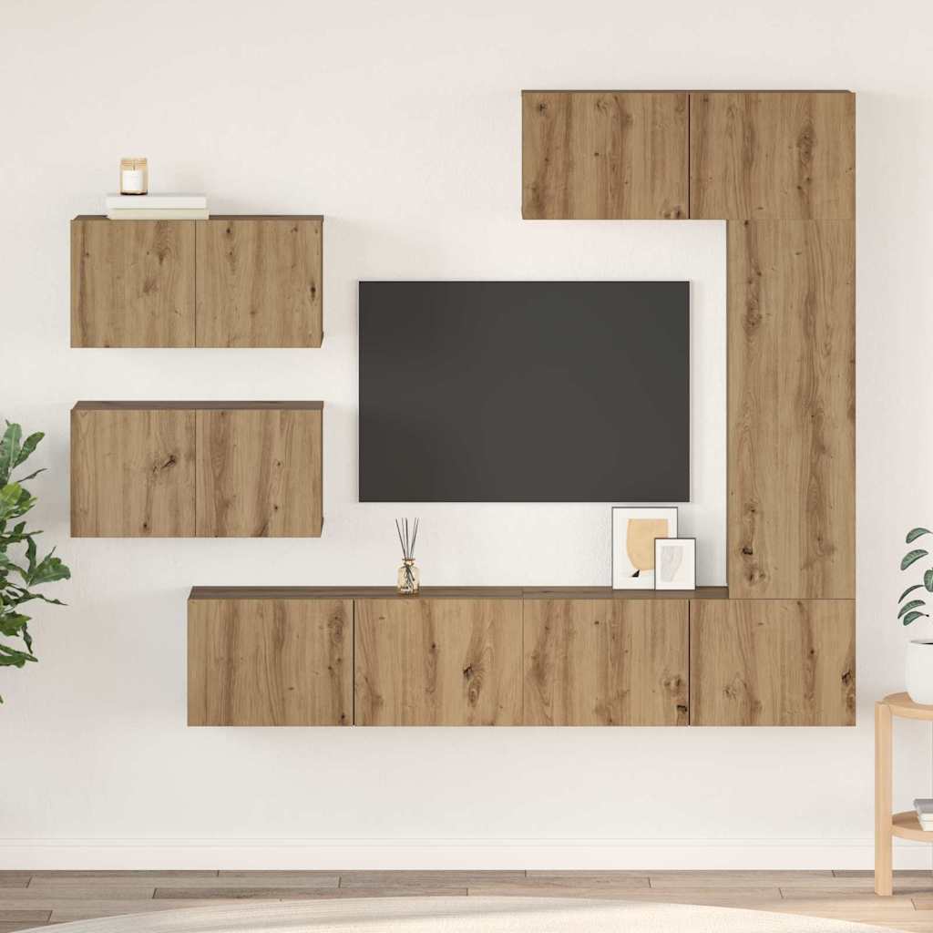 Tv-meubelset Wandgemonteerd 6 pcs Artisan Eiken Bewerkt hout is nu te koop bij PeponiXL, paradijselijk wonen!