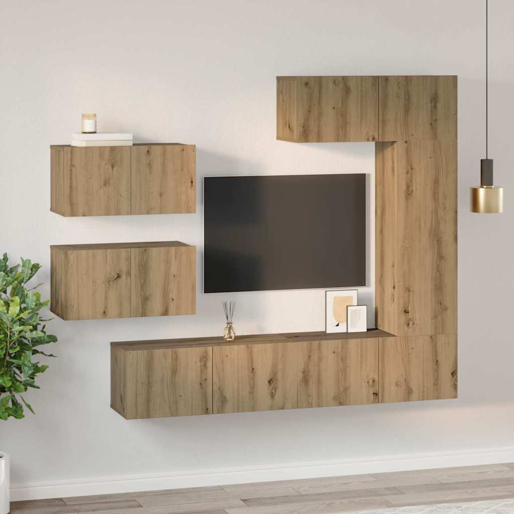 Tv-meubelset Wandgemonteerd 6 pcs Artisan Eiken Bewerkt hout is nu te koop bij PeponiXL, paradijselijk wonen!