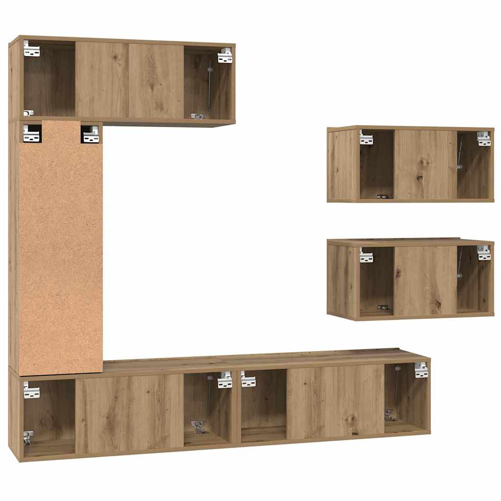 Tv-meubelset Wandgemonteerd 6 pcs Artisan Eiken Bewerkt hout is nu te koop bij PeponiXL, paradijselijk wonen!