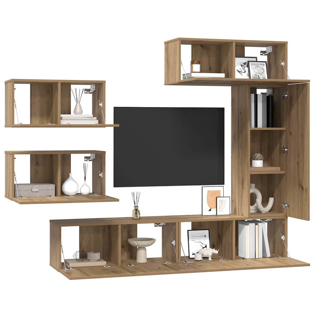 Tv-meubelset Wandgemonteerd 6 pcs Artisan Eiken Bewerkt hout is nu te koop bij PeponiXL, paradijselijk wonen!