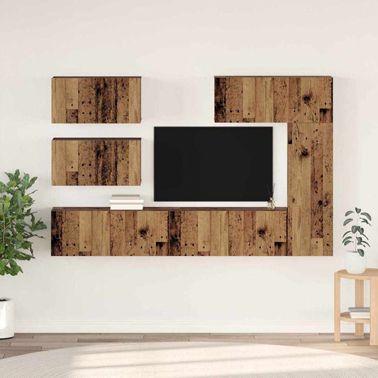 Tv-meubelset Wandgemonteerd 6 pcs Oud Hout Bewerkt hout is nu te koop bij PeponiXL, paradijselijk wonen!