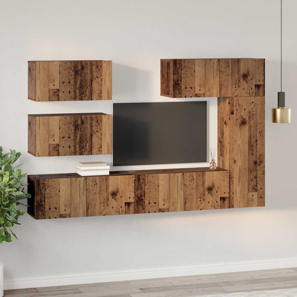 Tv-meubelset Wandgemonteerd 6 pcs Oud Hout Bewerkt hout is nu te koop bij PeponiXL, paradijselijk wonen!