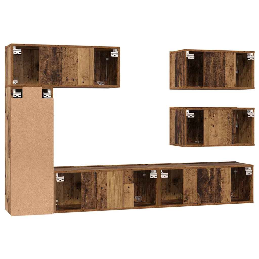 Tv-meubelset Wandgemonteerd 6 pcs Oud Hout Bewerkt hout is nu te koop bij PeponiXL, paradijselijk wonen!
