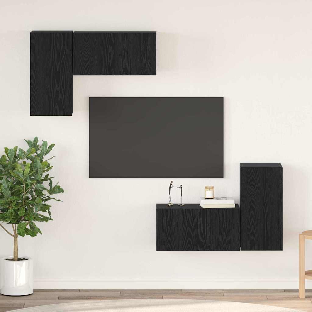 Tv-meubelset Wandgemonteerd Zwart Eiken Bewerkt hout is nu te koop bij PeponiXL, paradijselijk wonen!