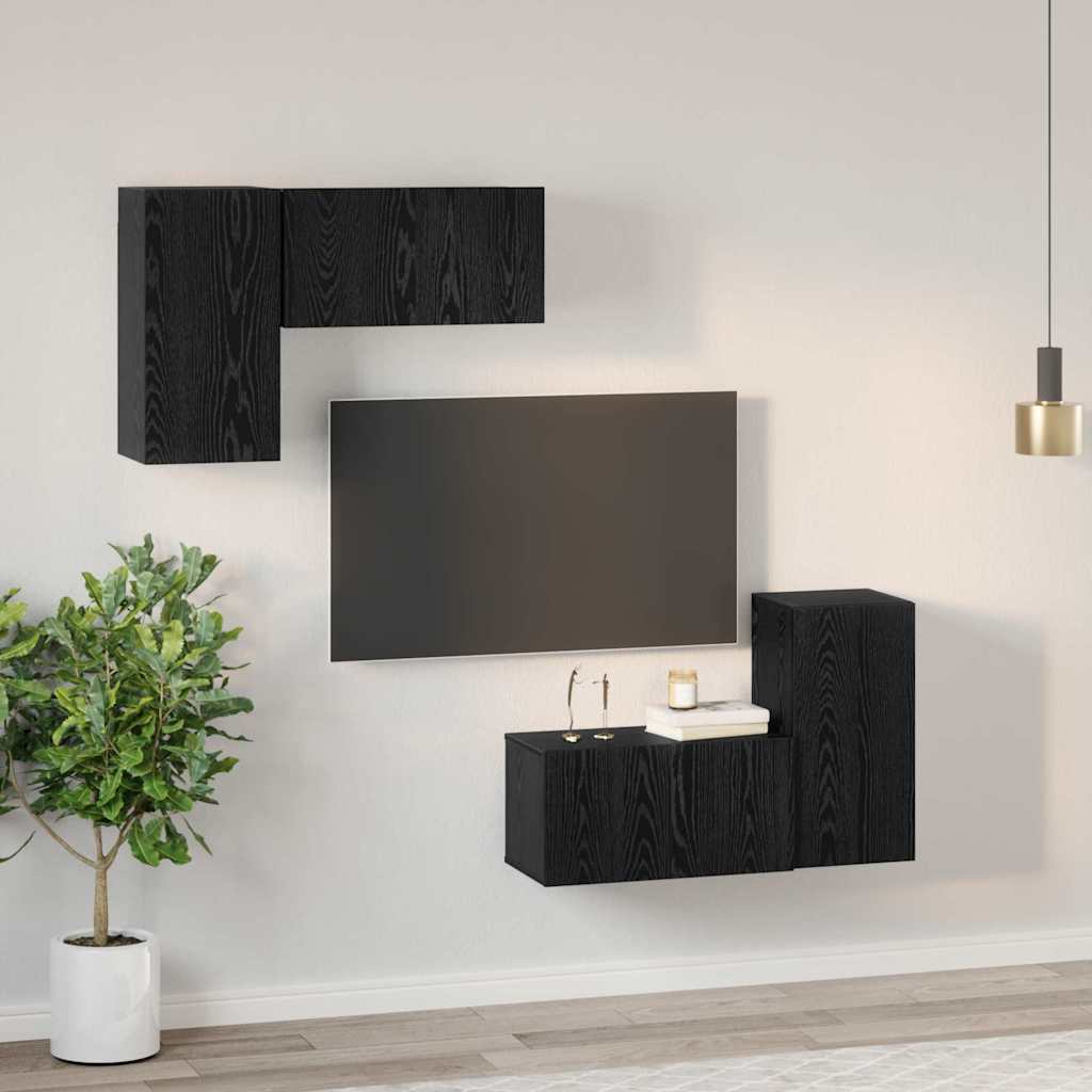 Tv-meubelset Wandgemonteerd Zwart Eiken Bewerkt hout is nu te koop bij PeponiXL, paradijselijk wonen!