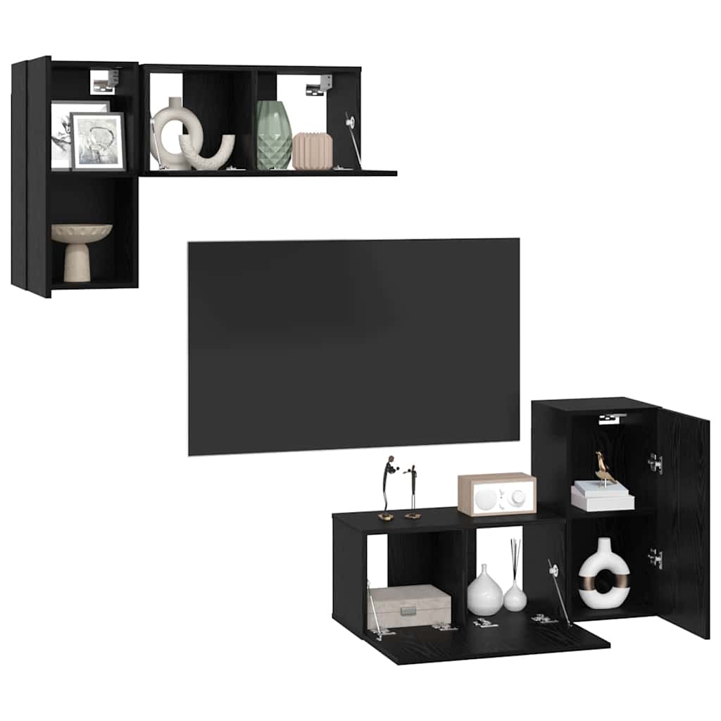 Tv-meubelset Wandgemonteerd Zwart Eiken Bewerkt hout is nu te koop bij PeponiXL, paradijselijk wonen!