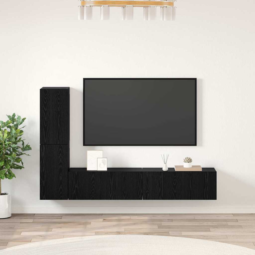Wand tv-kast Wandgemonteerd 2 pcs Zwart Eiken Bewerkt hout is nu te koop bij PeponiXL, paradijselijk wonen!