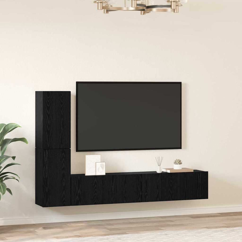 Wand tv-kast Wandgemonteerd 2 pcs Zwart Eiken Bewerkt hout is nu te koop bij PeponiXL, paradijselijk wonen!