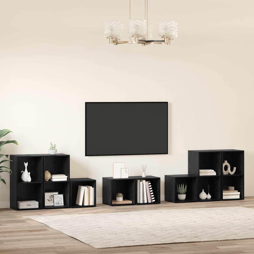 TV-kast set Wandgemonteerd 8 pcs Zwart Eiken Bewerkt hout is nu te koop bij PeponiXL, paradijselijk wonen!
