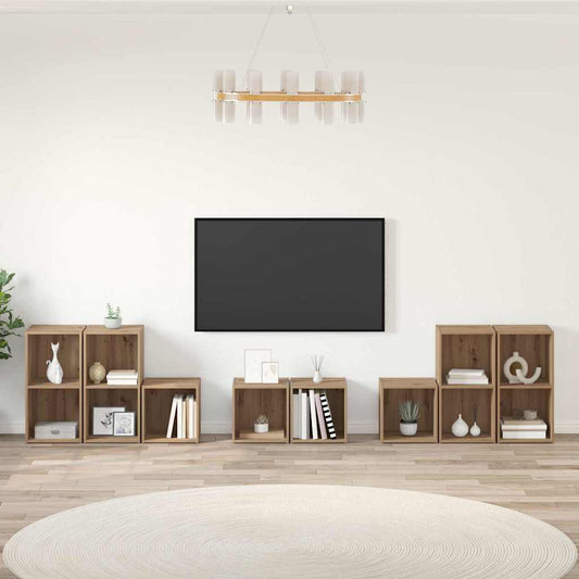 TV-kast set Wandgemonteerd 8 pcs Artisan Eiken Bewerkt hout is nu te koop bij PeponiXL, paradijselijk wonen!