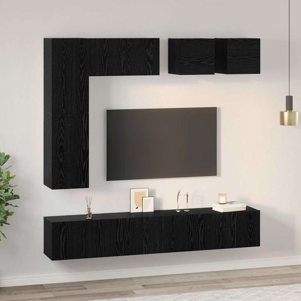 Tv-meubelset Wandgemonteerd 8 pcs Zwart Eiken Bewerkt hout is nu te koop bij PeponiXL, paradijselijk wonen!