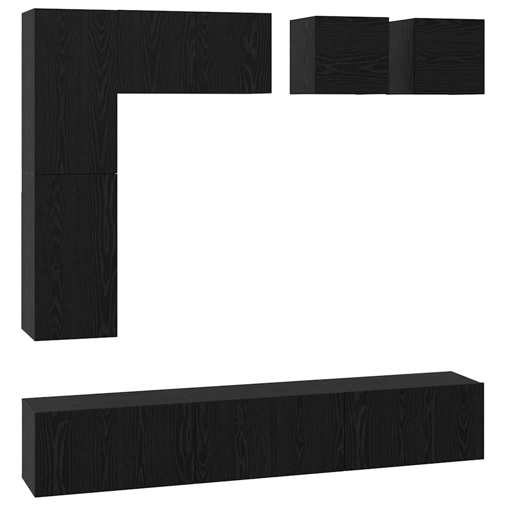 Tv-meubelset Wandgemonteerd 8 pcs Zwart Eiken Bewerkt hout is nu te koop bij PeponiXL, paradijselijk wonen!