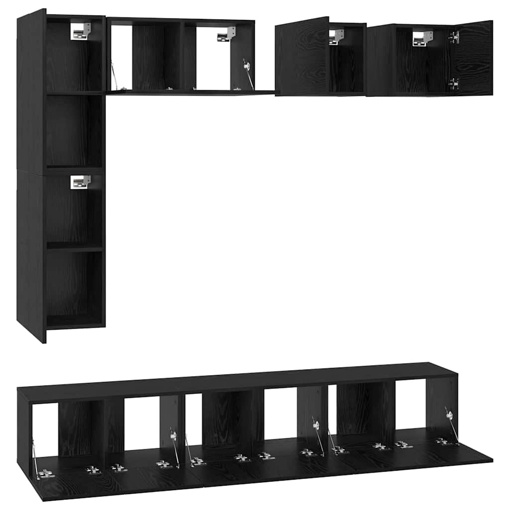 Tv-meubelset Wandgemonteerd 8 pcs Zwart Eiken Bewerkt hout is nu te koop bij PeponiXL, paradijselijk wonen!