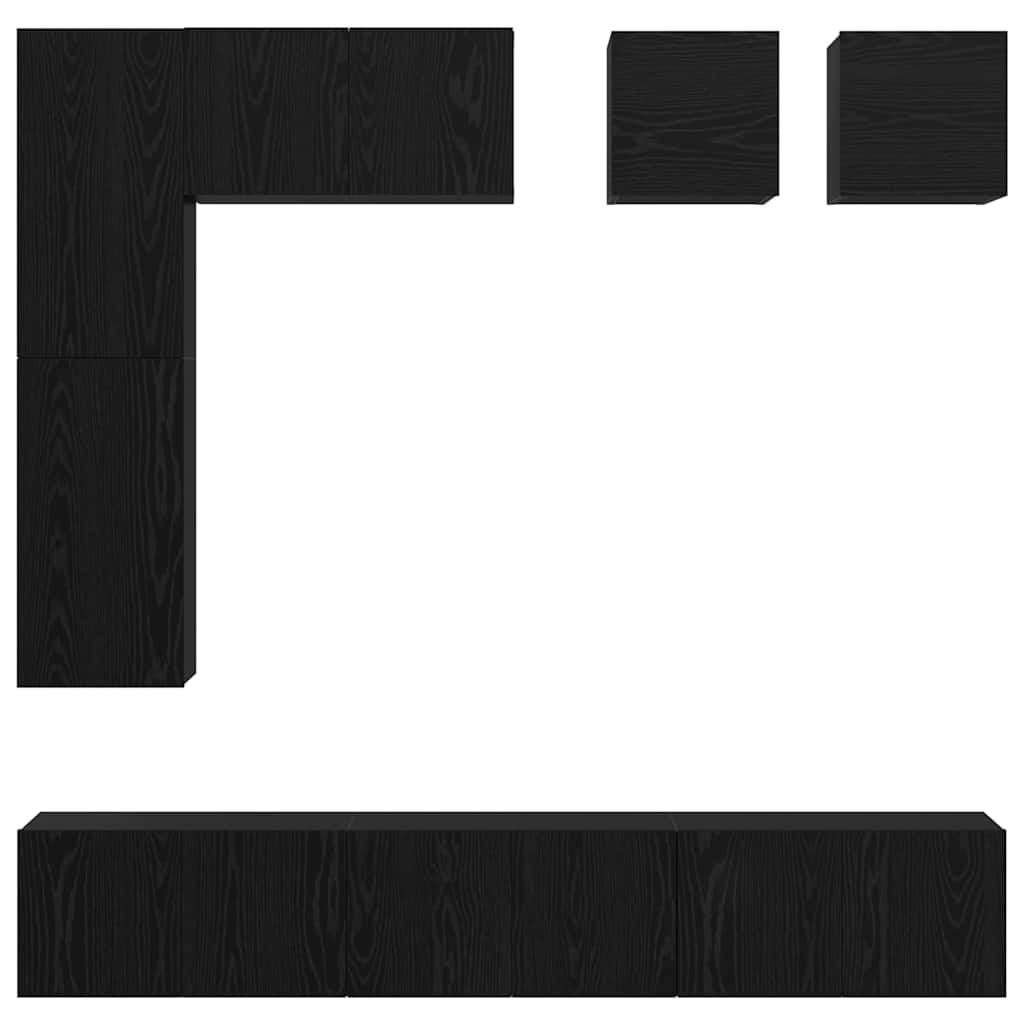 Tv-meubelset Wandgemonteerd 8 pcs Zwart Eiken Bewerkt hout is nu te koop bij PeponiXL, paradijselijk wonen!