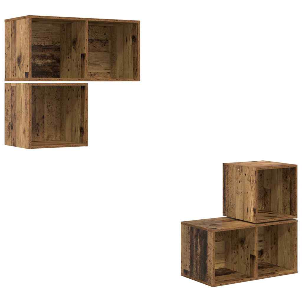 Tv-meubelset Wandgemonteerd 4 pcs Oud Hout Bewerkt hout is nu te koop bij PeponiXL, paradijselijk wonen!