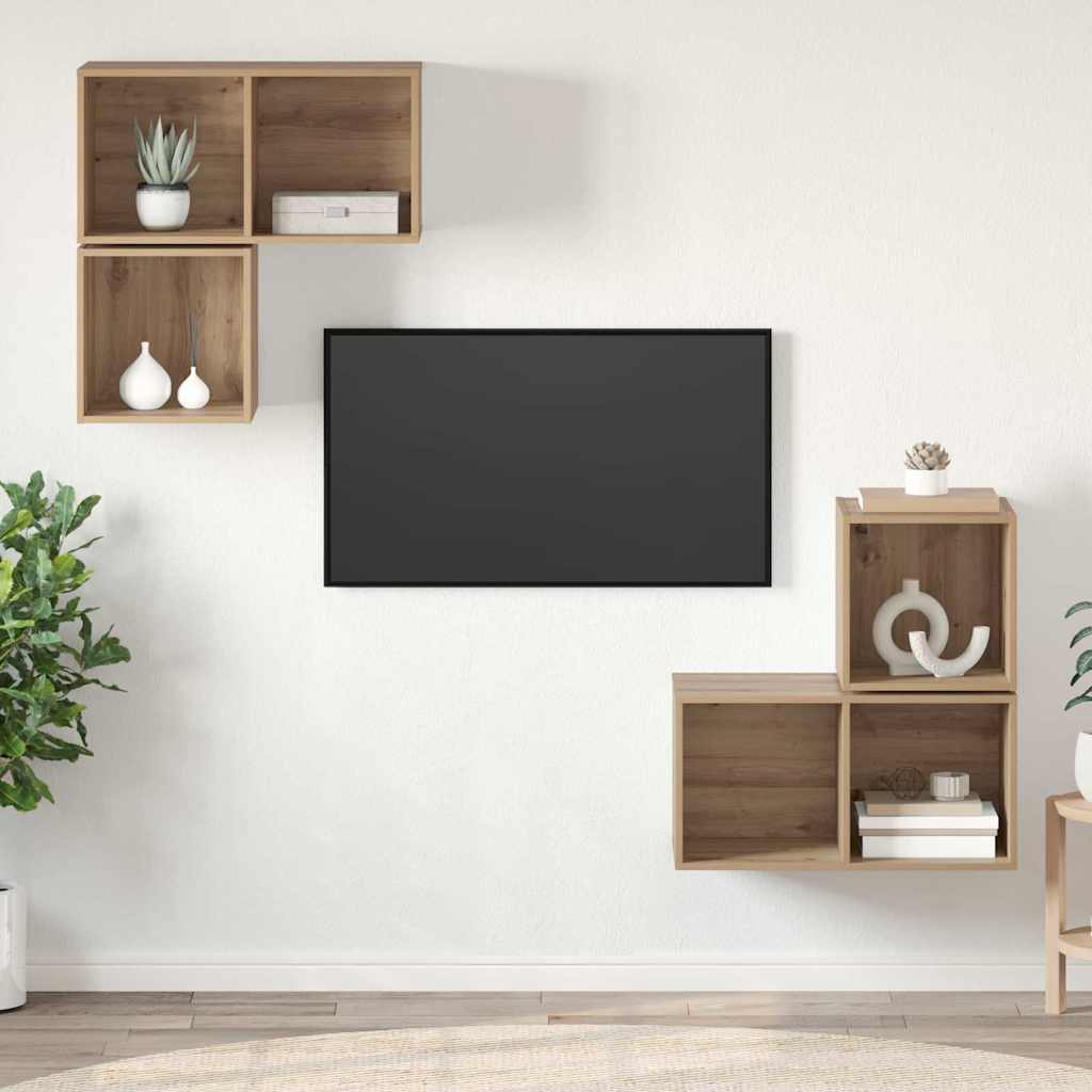Tv-meubelset Wandgemonteerd 4 pcs Artisan Eiken Bewerkt hout is nu te koop bij PeponiXL, paradijselijk wonen!