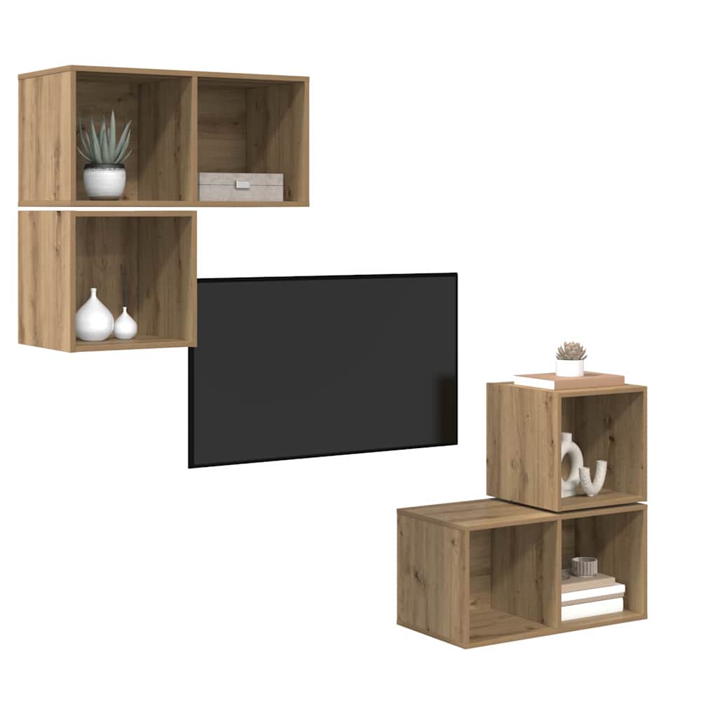 Tv-meubelset Wandgemonteerd 4 pcs Artisan Eiken Bewerkt hout is nu te koop bij PeponiXL, paradijselijk wonen!