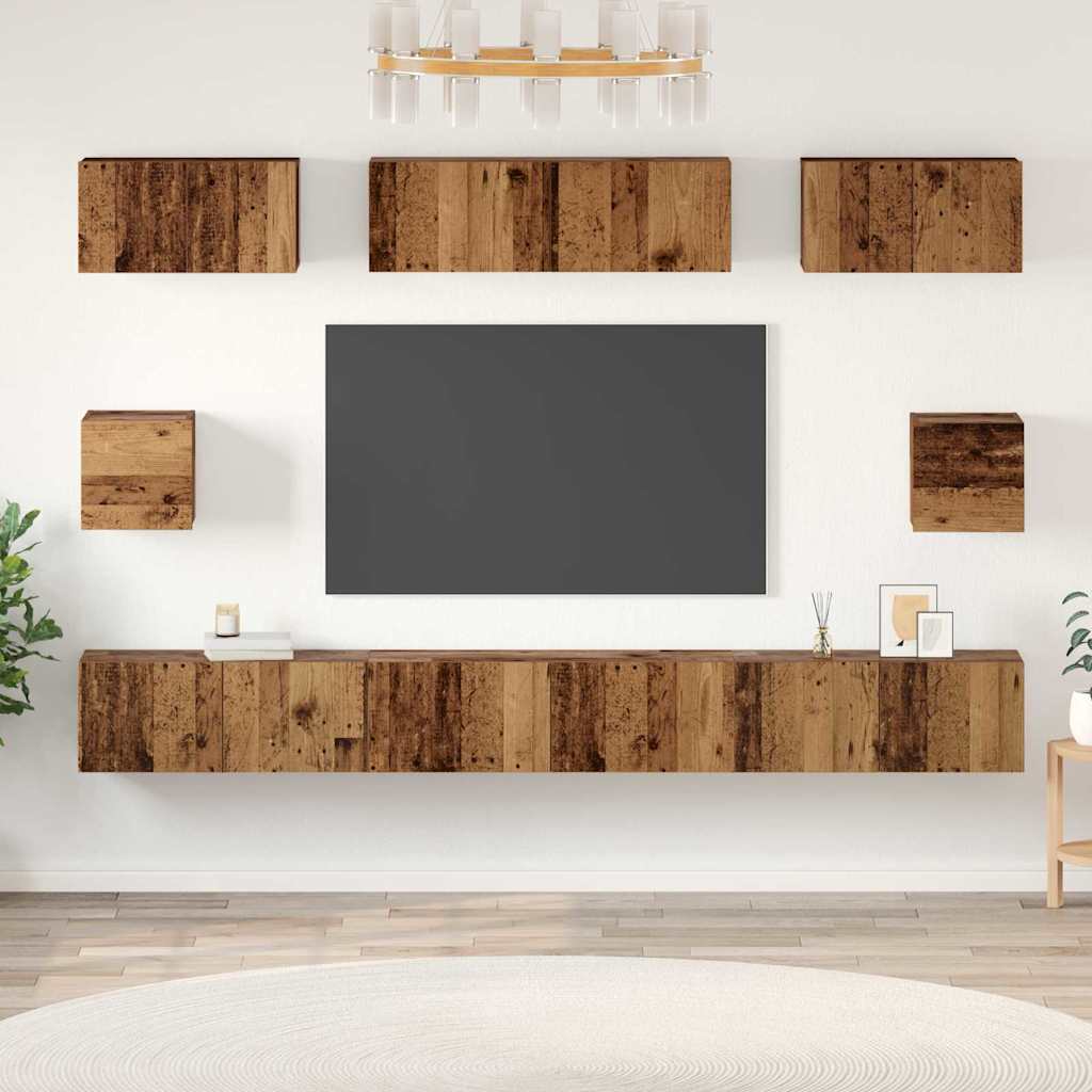 Tv-meubelset Wandgemonteerd 8 pcs Oud Hout Bewerkt hout is nu te koop bij PeponiXL, paradijselijk wonen!