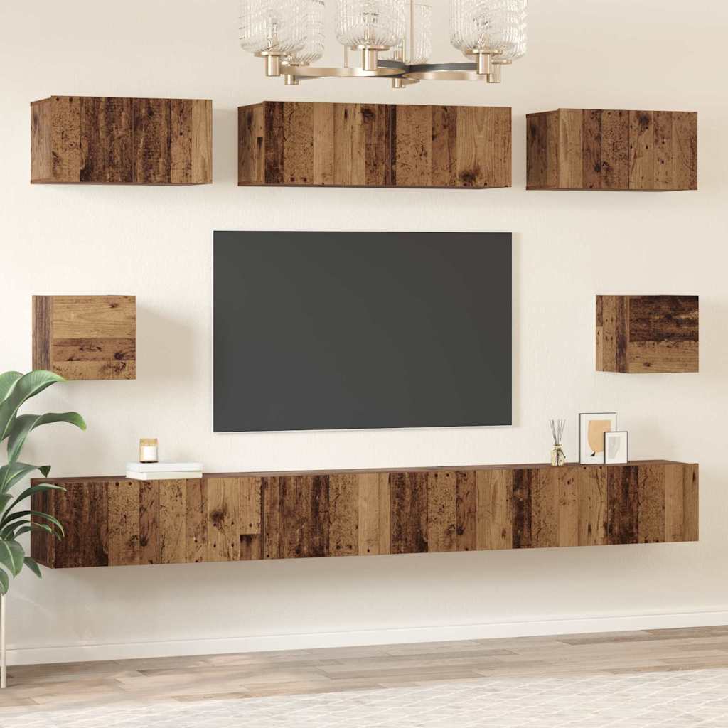 Tv-meubelset Wandgemonteerd 8 pcs Oud Hout Bewerkt hout is nu te koop bij PeponiXL, paradijselijk wonen!