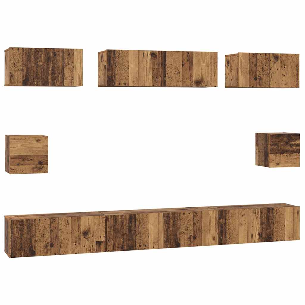 Tv-meubelset Wandgemonteerd 8 pcs Oud Hout Bewerkt hout is nu te koop bij PeponiXL, paradijselijk wonen!
