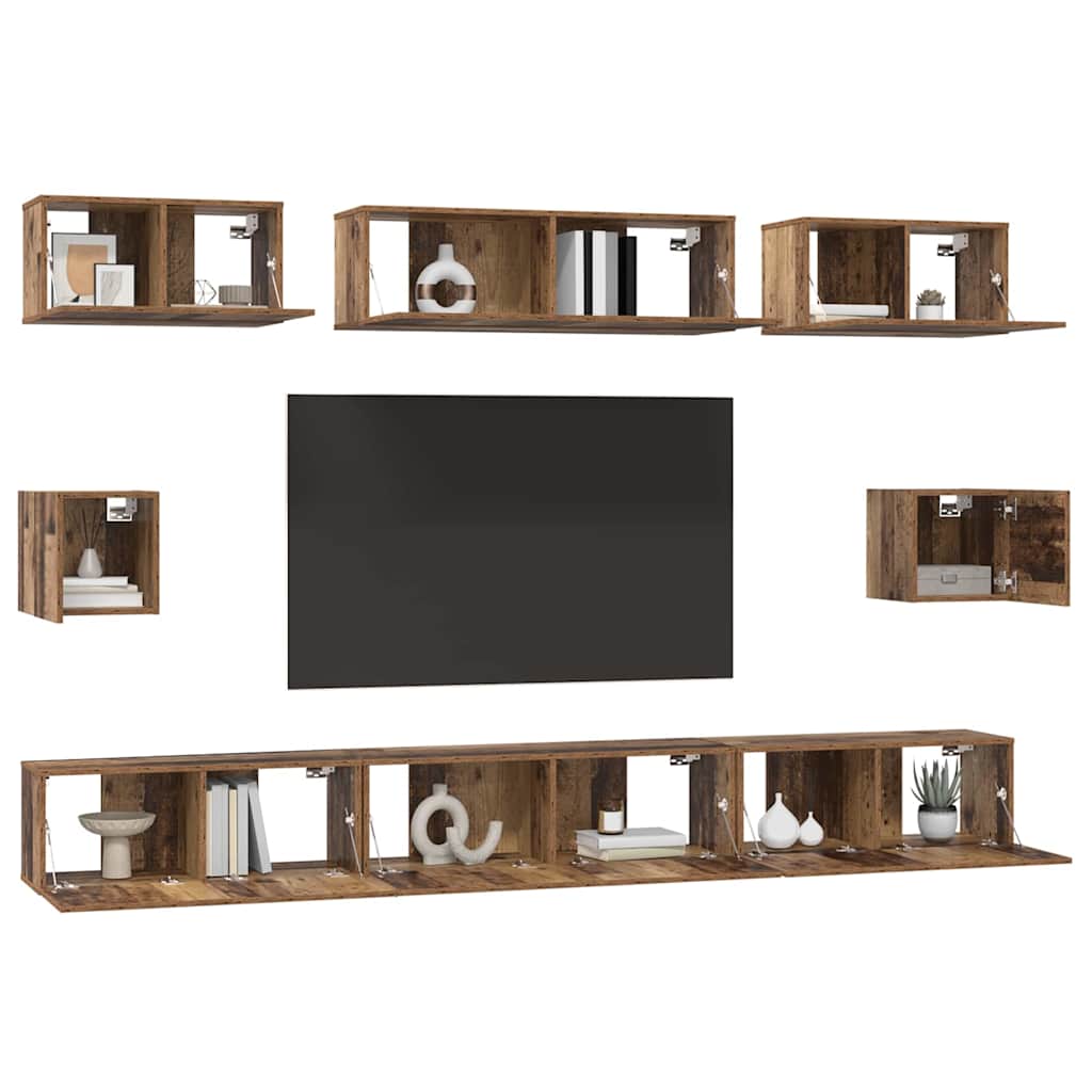 Tv-meubelset Wandgemonteerd 8 pcs Oud Hout Bewerkt hout is nu te koop bij PeponiXL, paradijselijk wonen!