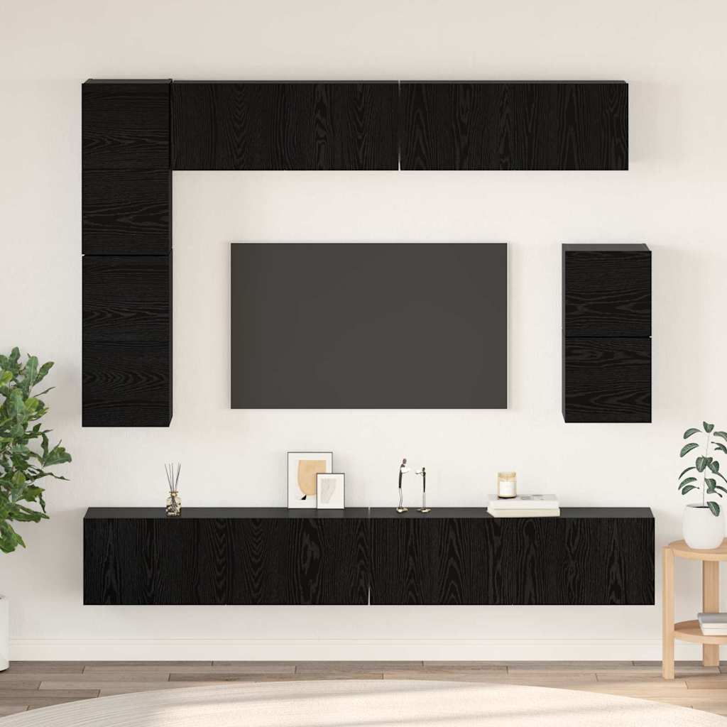 Tv-meubelset Wandgemonteerd 8 pcs Zwart Eiken Bewerkt hout is nu te koop bij PeponiXL, paradijselijk wonen!