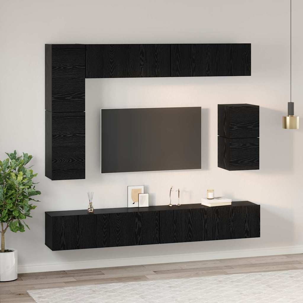 Tv-meubelset Wandgemonteerd 8 pcs Zwart Eiken Bewerkt hout is nu te koop bij PeponiXL, paradijselijk wonen!