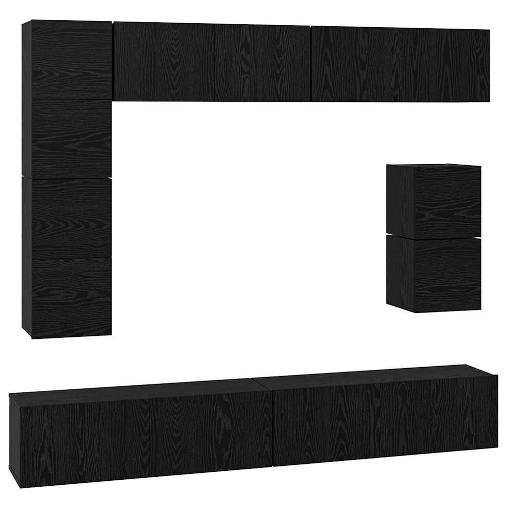 Tv-meubelset Wandgemonteerd 8 pcs Zwart Eiken Bewerkt hout is nu te koop bij PeponiXL, paradijselijk wonen!