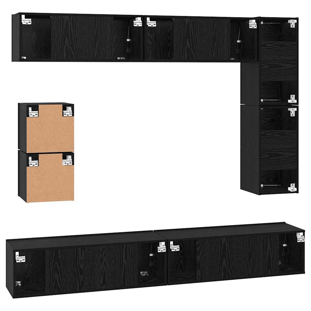Tv-meubelset Wandgemonteerd 8 pcs Zwart Eiken Bewerkt hout is nu te koop bij PeponiXL, paradijselijk wonen!