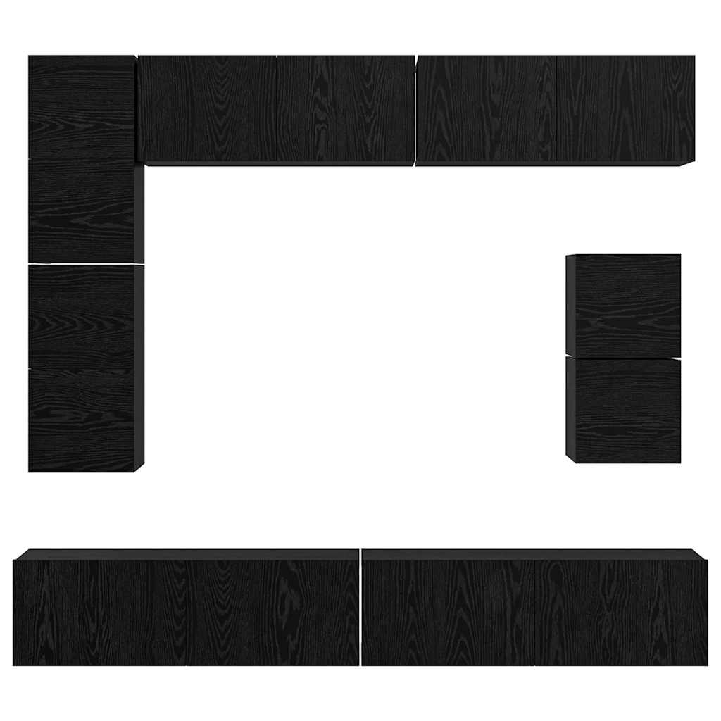 Tv-meubelset Wandgemonteerd 8 pcs Zwart Eiken Bewerkt hout is nu te koop bij PeponiXL, paradijselijk wonen!