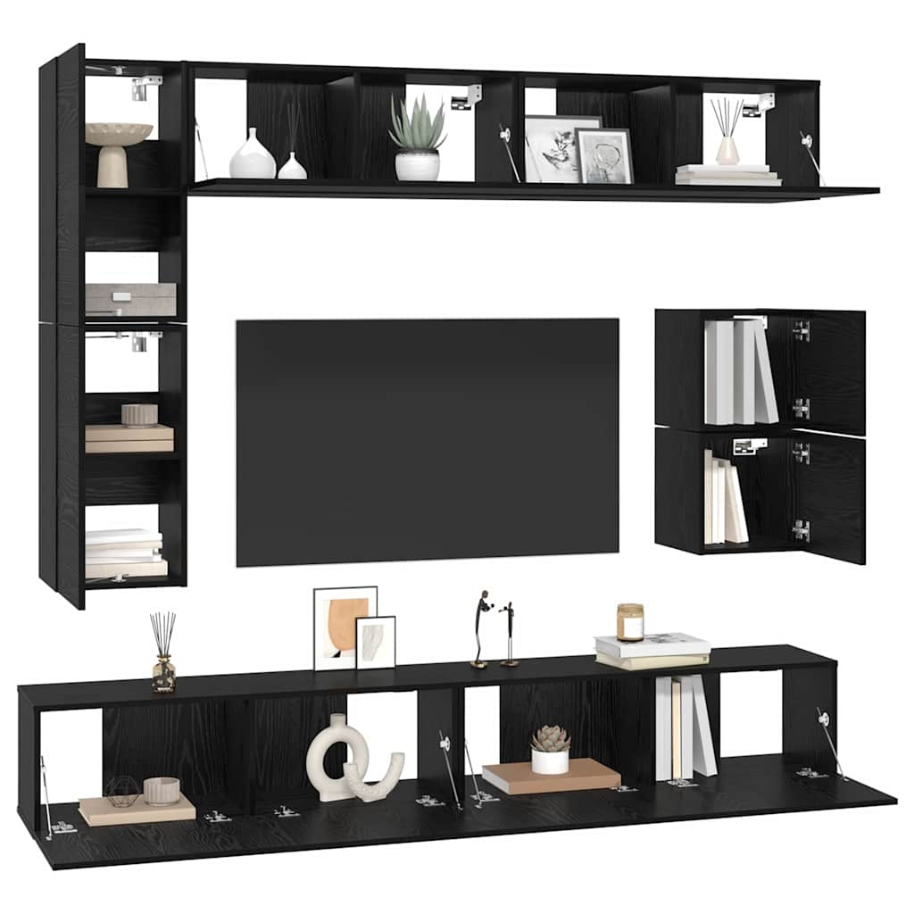Tv-meubelset Wandgemonteerd 8 pcs Zwart Eiken Bewerkt hout is nu te koop bij PeponiXL, paradijselijk wonen!