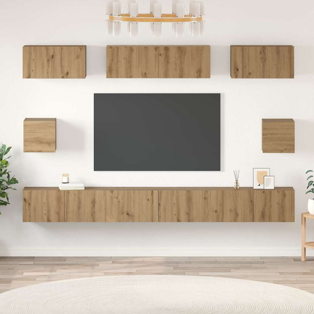 Tv-meubelset Wandgemonteerd 8 pcs Artisan Eiken Bewerkt hout is nu te koop bij PeponiXL, paradijselijk wonen!