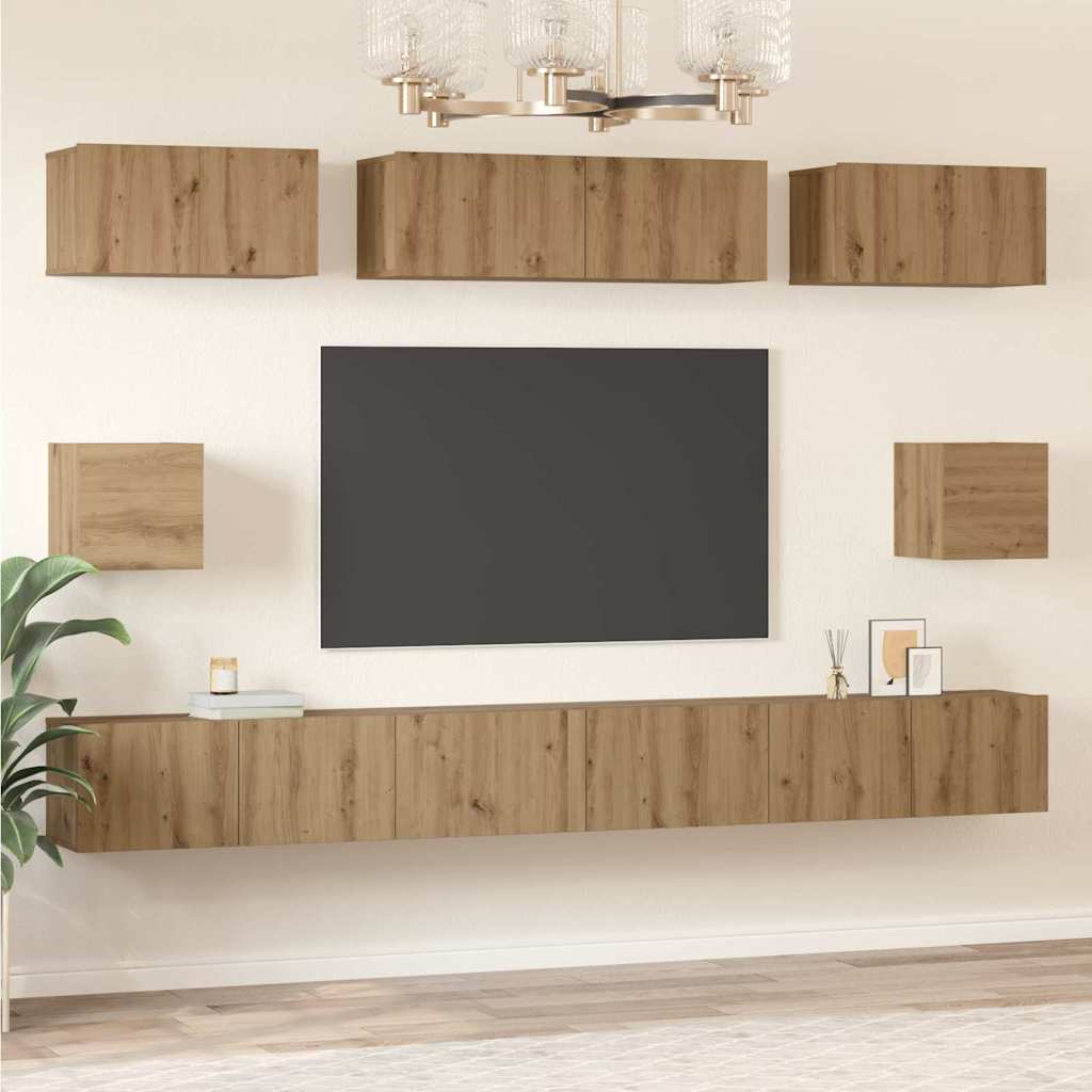 Tv-meubelset Wandgemonteerd 8 pcs Artisan Eiken Bewerkt hout is nu te koop bij PeponiXL, paradijselijk wonen!
