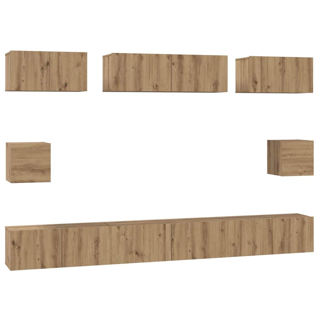 Tv-meubelset Wandgemonteerd 8 pcs Artisan Eiken Bewerkt hout is nu te koop bij PeponiXL, paradijselijk wonen!