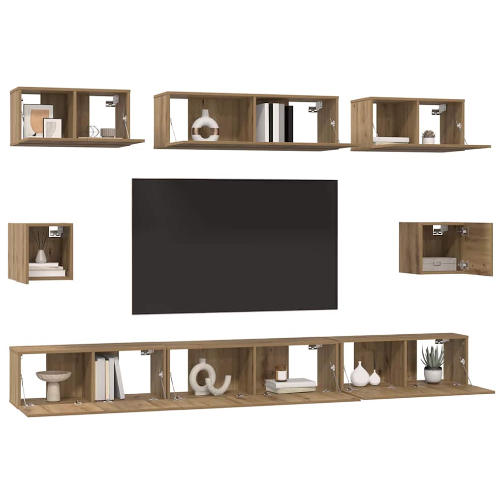 Tv-meubelset Wandgemonteerd 8 pcs Artisan Eiken Bewerkt hout is nu te koop bij PeponiXL, paradijselijk wonen!