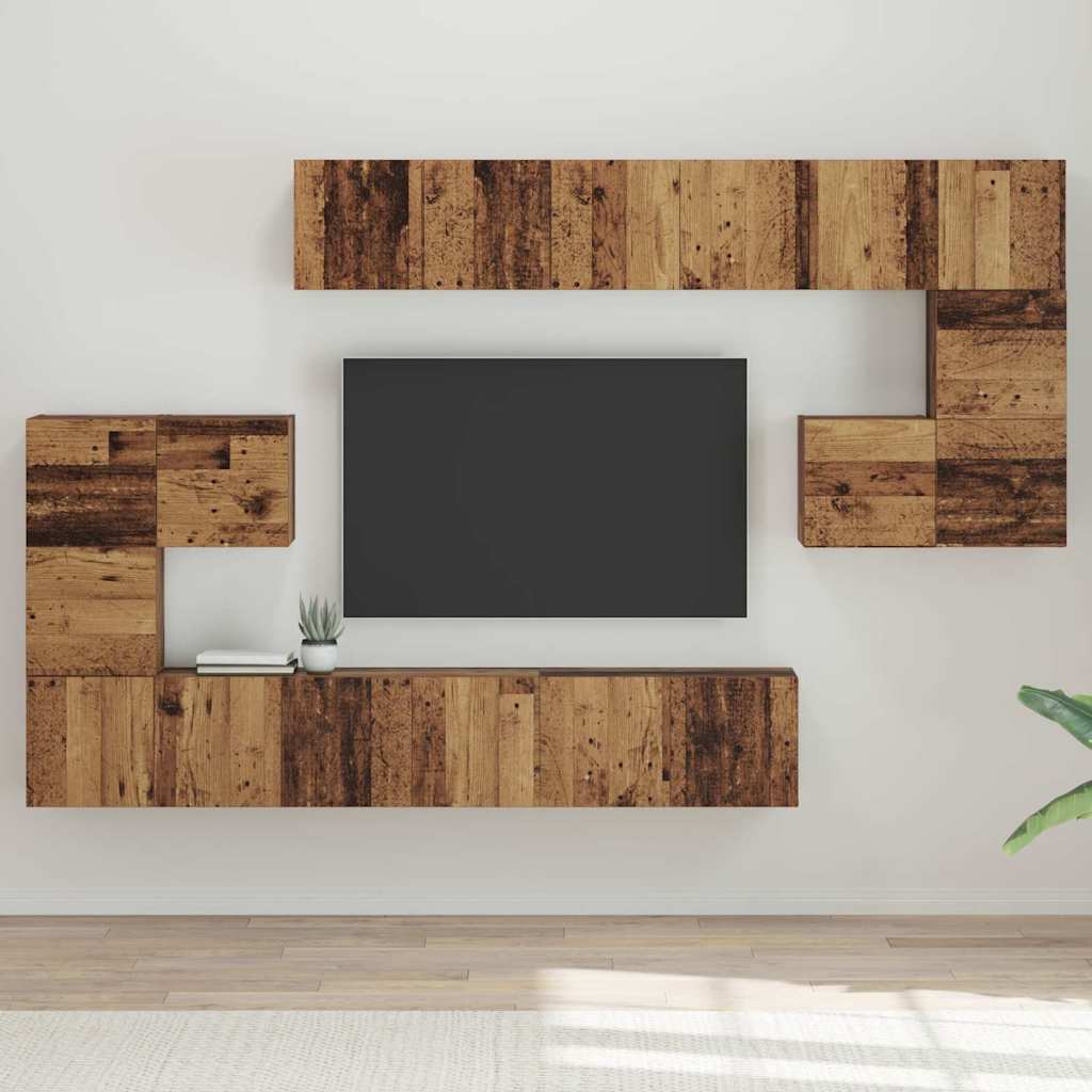 Tv-meubelset Wandgemonteerd 10 pcs Oud Hout Bewerkt hout is nu te koop bij PeponiXL, paradijselijk wonen!
