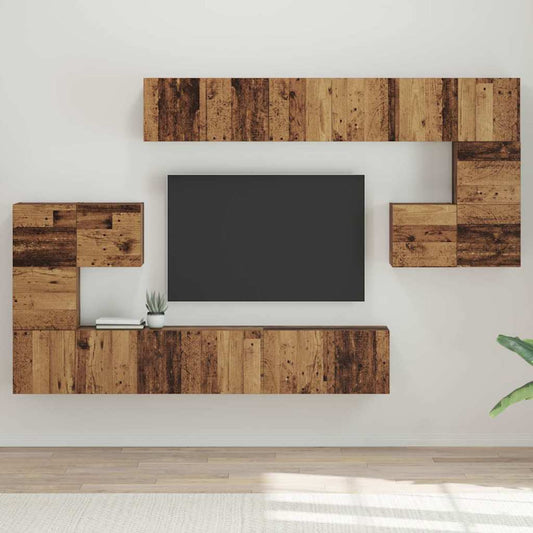 Tv-meubelset Wandgemonteerd 10 pcs Oud Hout Bewerkt hout is nu te koop bij PeponiXL, paradijselijk wonen!