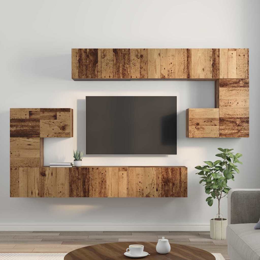Tv-meubelset Wandgemonteerd 10 pcs Oud Hout Bewerkt hout is nu te koop bij PeponiXL, paradijselijk wonen!