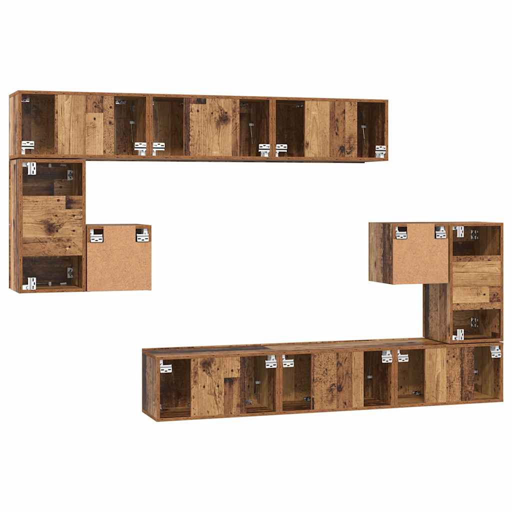 Tv-meubelset Wandgemonteerd 10 pcs Oud Hout Bewerkt hout is nu te koop bij PeponiXL, paradijselijk wonen!