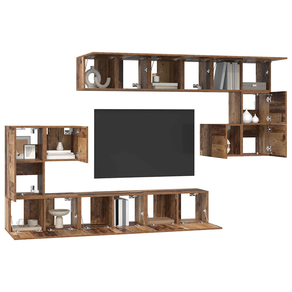 Tv-meubelset Wandgemonteerd 10 pcs Oud Hout Bewerkt hout is nu te koop bij PeponiXL, paradijselijk wonen!