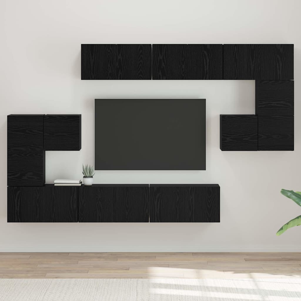 Tv-meubelset Wandgemonteerd 10 pcs Zwart Eiken Bewerkt hout is nu te koop bij PeponiXL, paradijselijk wonen!