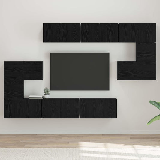 Tv-meubelset Wandgemonteerd 10 pcs Zwart Eiken Bewerkt hout is nu te koop bij PeponiXL, paradijselijk wonen!