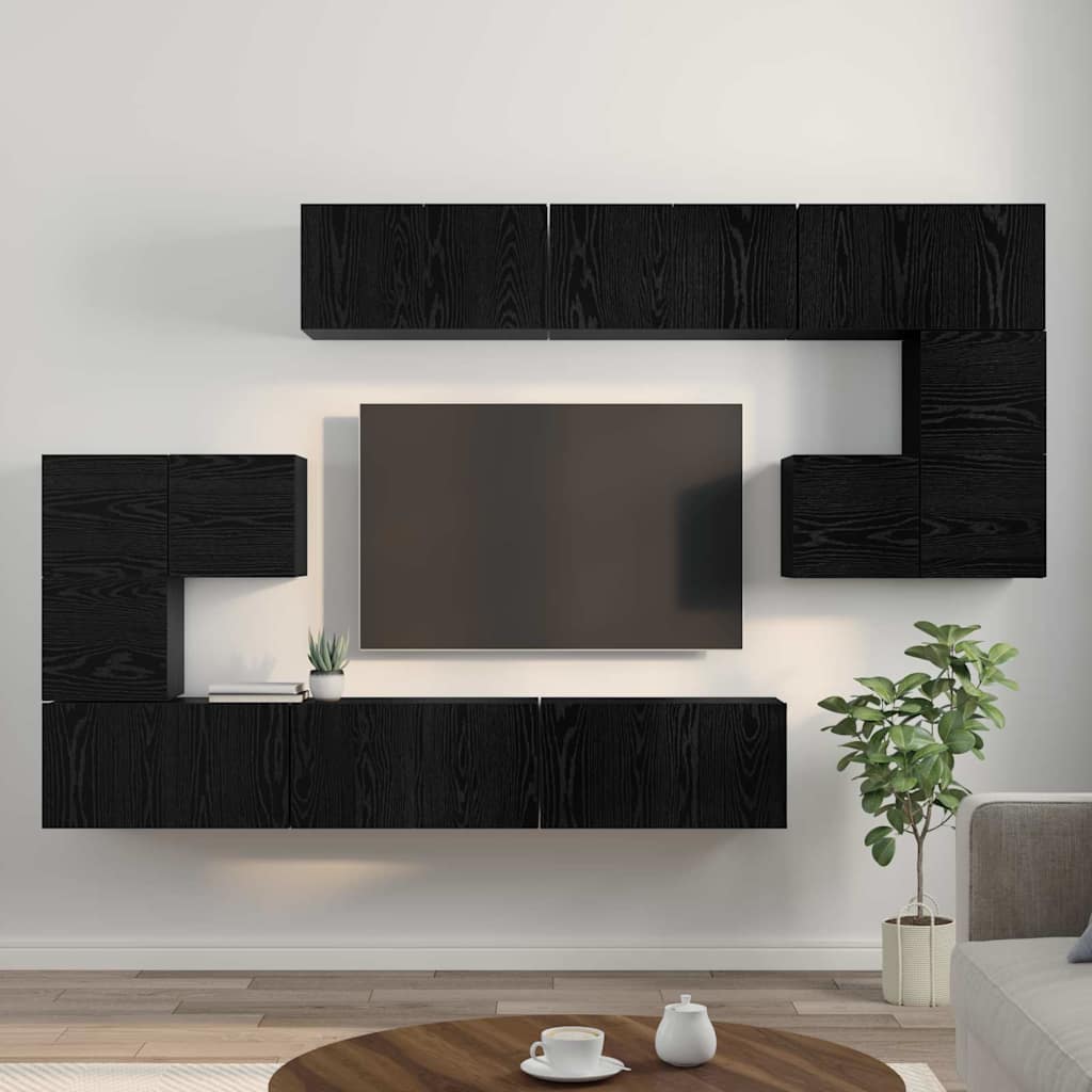 Tv-meubelset Wandgemonteerd 10 pcs Zwart Eiken Bewerkt hout is nu te koop bij PeponiXL, paradijselijk wonen!