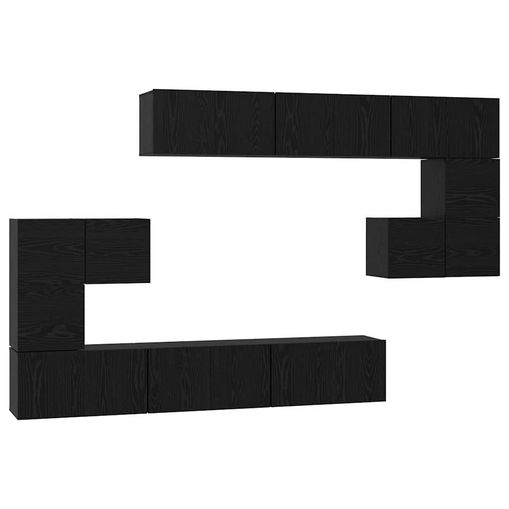 Tv-meubelset Wandgemonteerd 10 pcs Zwart Eiken Bewerkt hout is nu te koop bij PeponiXL, paradijselijk wonen!