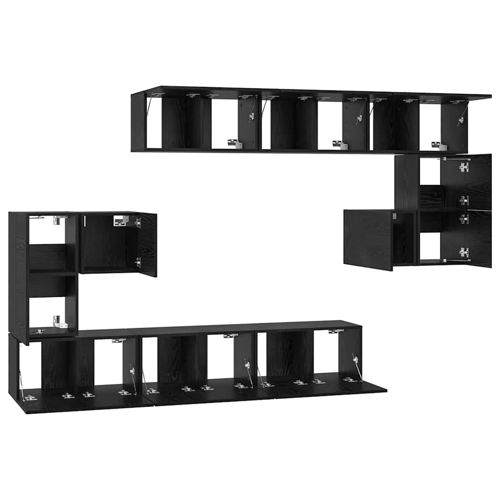 Tv-meubelset Wandgemonteerd 10 pcs Zwart Eiken Bewerkt hout is nu te koop bij PeponiXL, paradijselijk wonen!