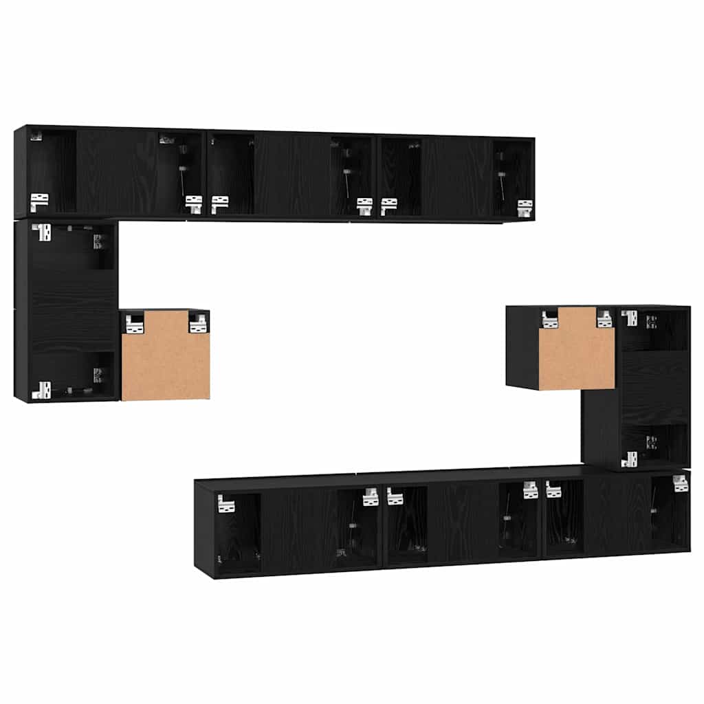 Tv-meubelset Wandgemonteerd 10 pcs Zwart Eiken Bewerkt hout is nu te koop bij PeponiXL, paradijselijk wonen!
