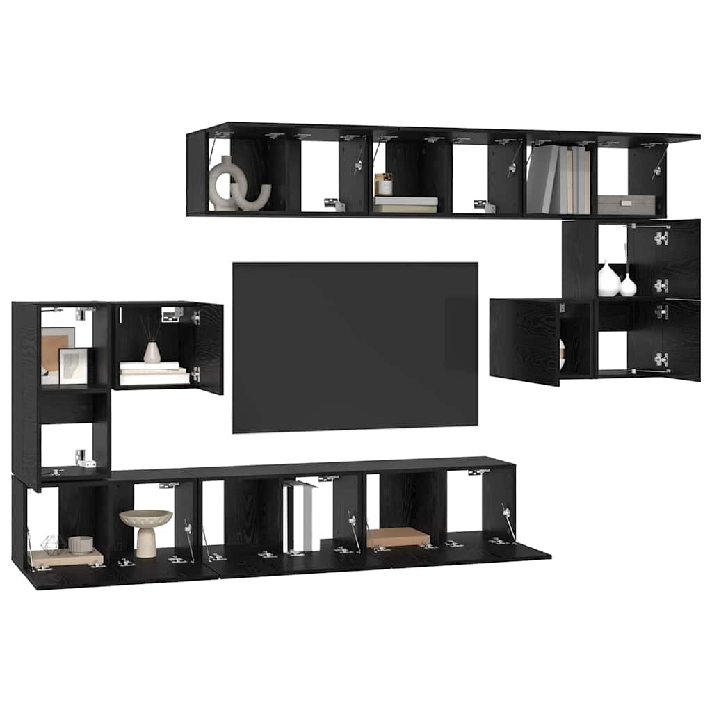 Tv-meubelset Wandgemonteerd 10 pcs Zwart Eiken Bewerkt hout is nu te koop bij PeponiXL, paradijselijk wonen!