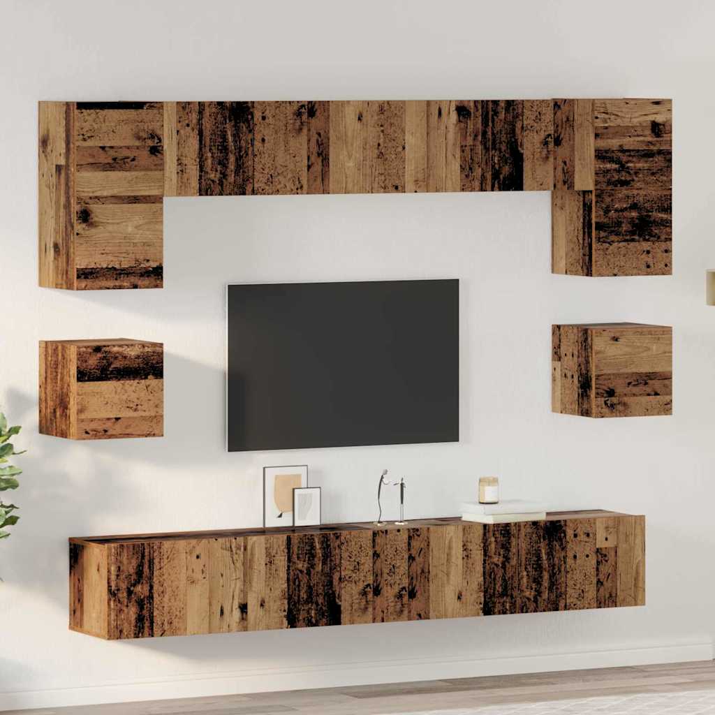 Tv-meubelset Wandgemonteerd 8 pcs Oud Hout Bewerkt hout is nu te koop bij PeponiXL, paradijselijk wonen!