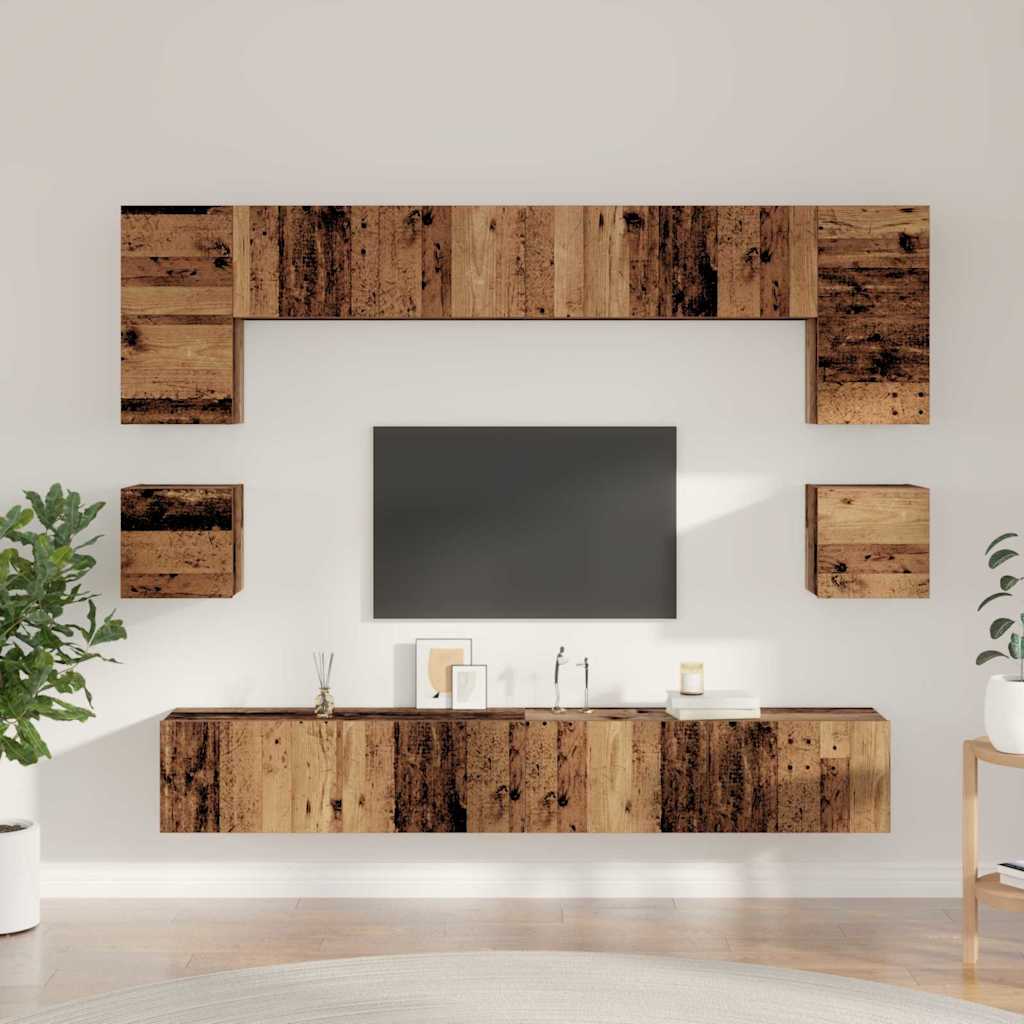 Tv-meubelset Wandgemonteerd 8 pcs Oud Hout Bewerkt hout is nu te koop bij PeponiXL, paradijselijk wonen!